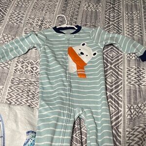 Carter's Light Blue and White Striped Footie with Bear